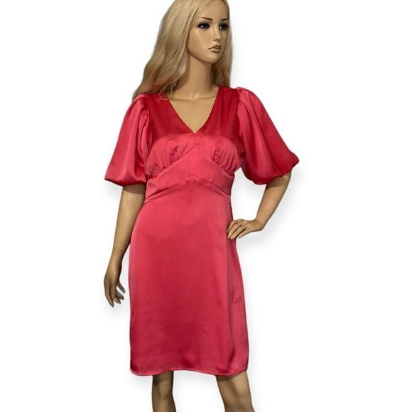 HALOGEN Puff Sleeve Satin Mini Dress in Pink Size Small - Picture 6 of 15